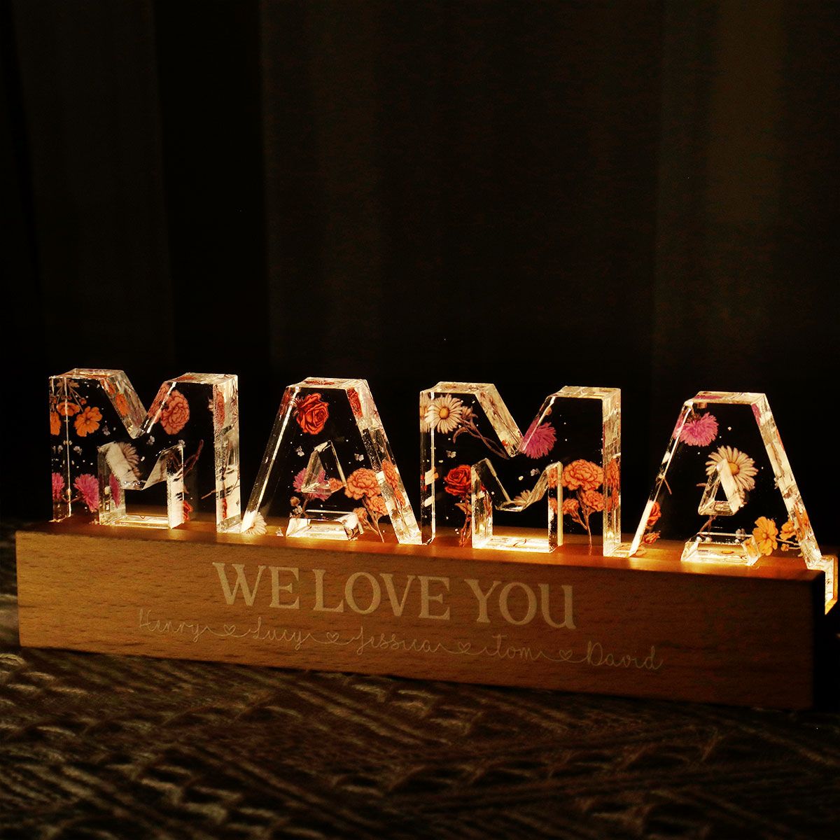 Custom Flower Printed LED Night Light, Birth Month Flower, Mother's Day Gift For Mom, For Grandma, For Wife