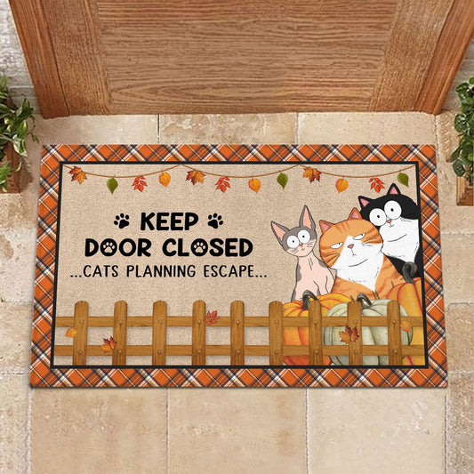 Keep Door Closed Fluffy Cats Fall Season Personalized Doormat