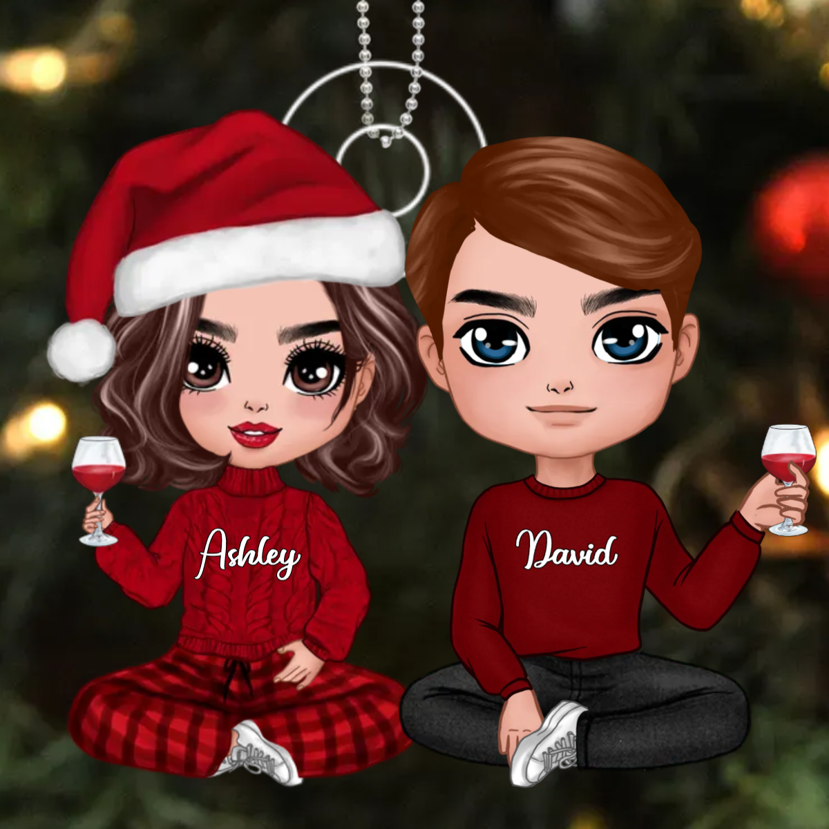 Doll Couple Sitting Gift For Him Gift For Her Personalized Acrylic Ornament