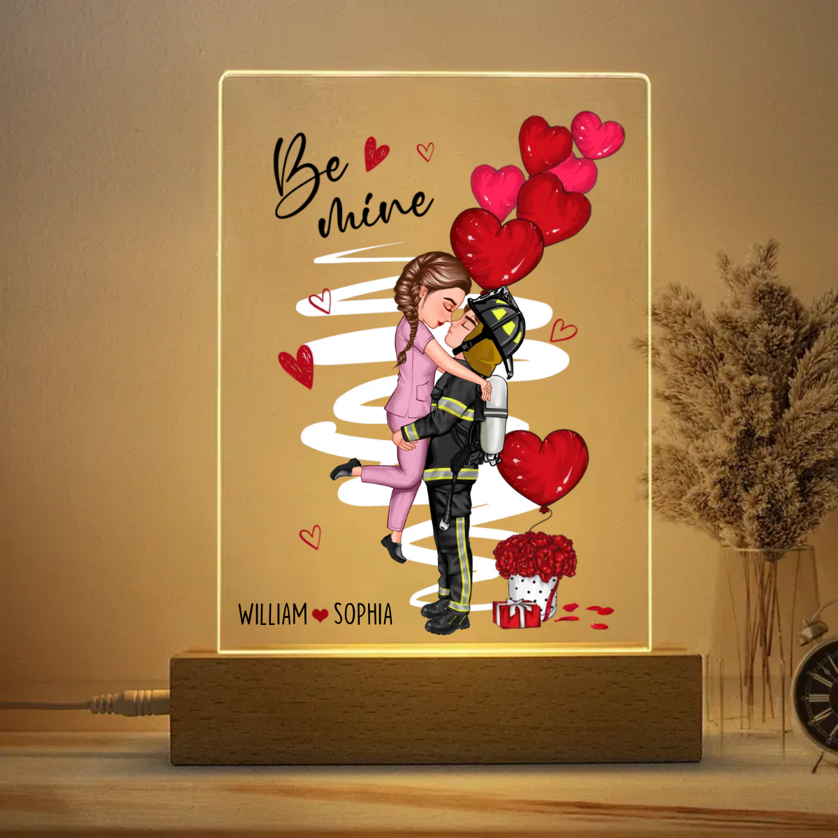 Be Mine Doll Couple Kissing - Gift For Couples - Personalized Plaque LED Night Light