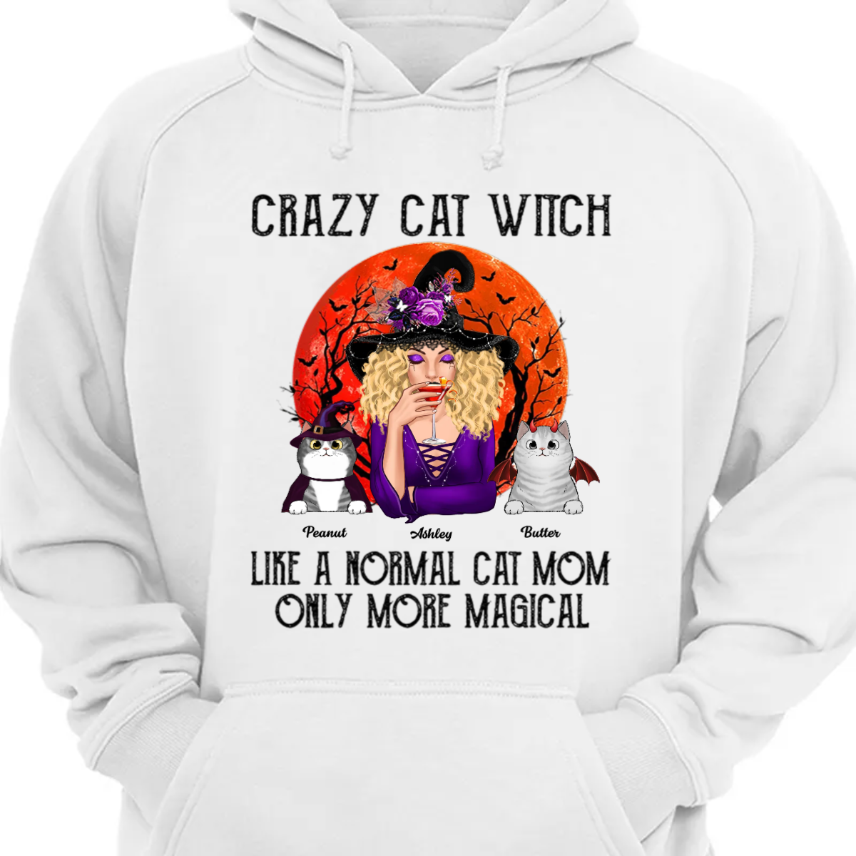 Crazy Cat Witch Like Normal Cat Mom More Magical Halloween Personalized Hoodie Sweatshirt