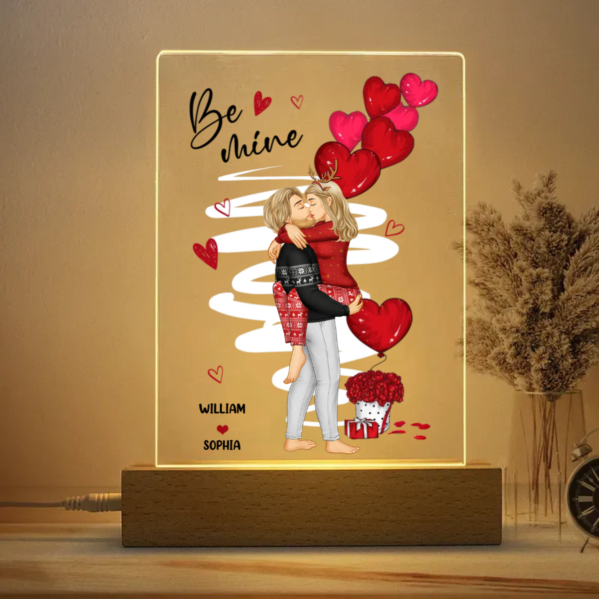 Be Mine Couple Kissing - Gift For Lover, Husband, Wife, Couples - Personalized Acrylic Plaque LED Night Light
