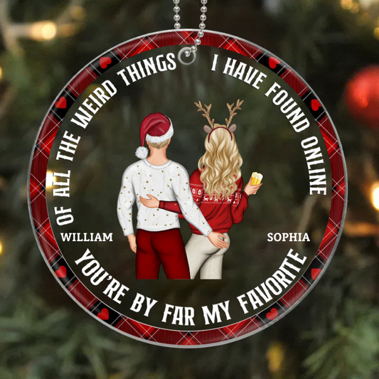 You Are My Favorite By Far Christmas Couple Back Side Personalized Circle Acrylic Ornament