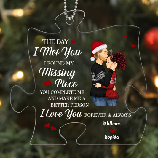 Christmas Couple Found My Missing Piece - Gift For Couples - Personalized Puzzle Acrylic Ornament