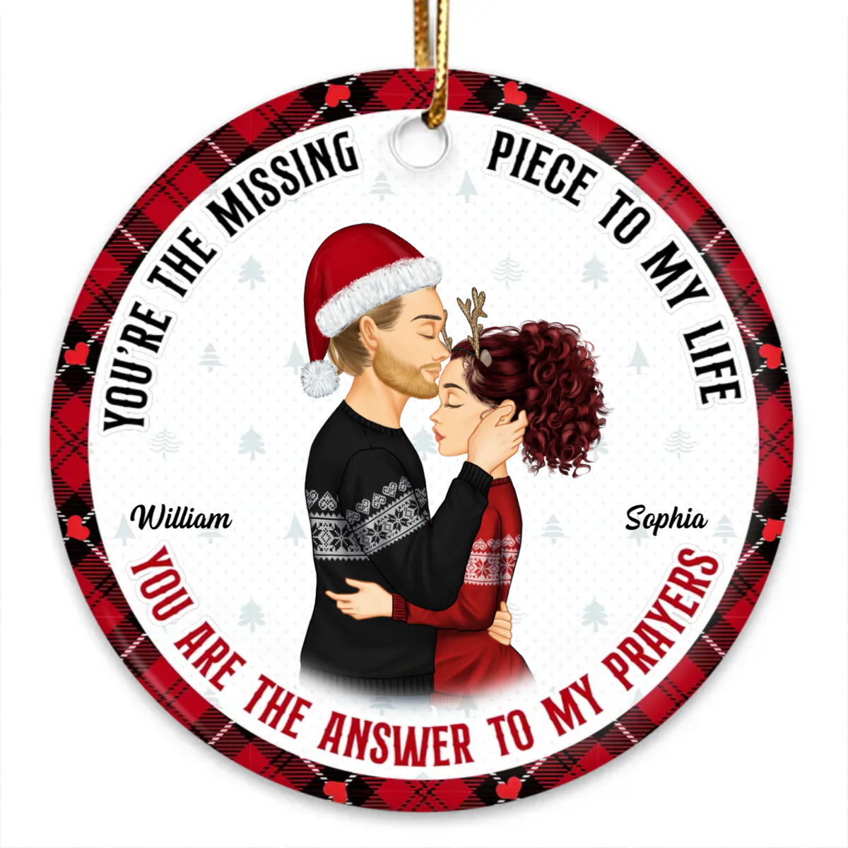 Christmas Gift For Couples - The Missing Piece To My Life - Personalized Circle Ceramic Ornament