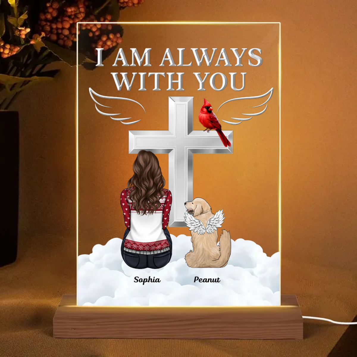Always With You Memorial Keepsake Remembrance Sympathy Gift Personalized Acrylic Plaque With LED Night Light