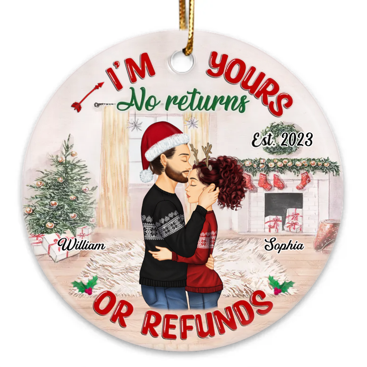 No Returns Or Refunds - Christmas Gift For Couples - Personalized Circle Ceramic Ornament