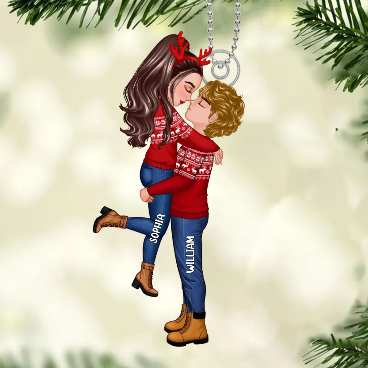 Winter Christmas Couple Personalized Acrylic Ornament