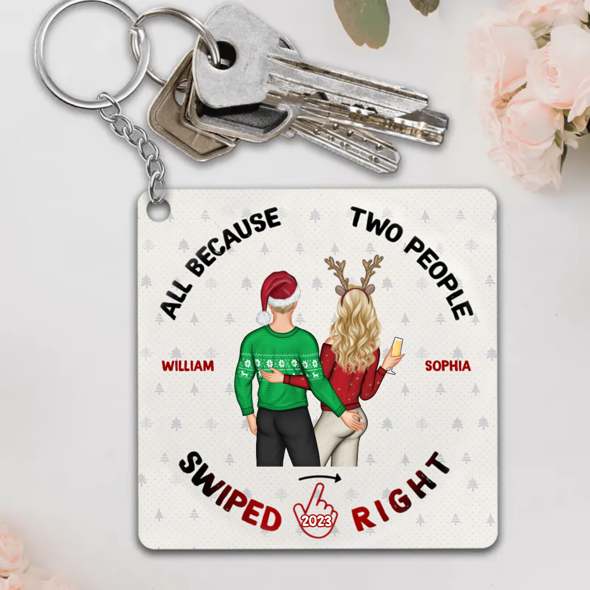 Christmas Swiped Right - Gift For Couples - Personalized Custom Acrylic Keychain