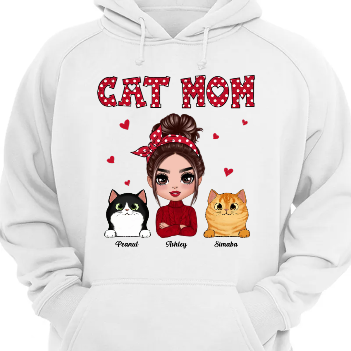 Polka Dot Pattern Doll Cat Mom Personalized Hoodie