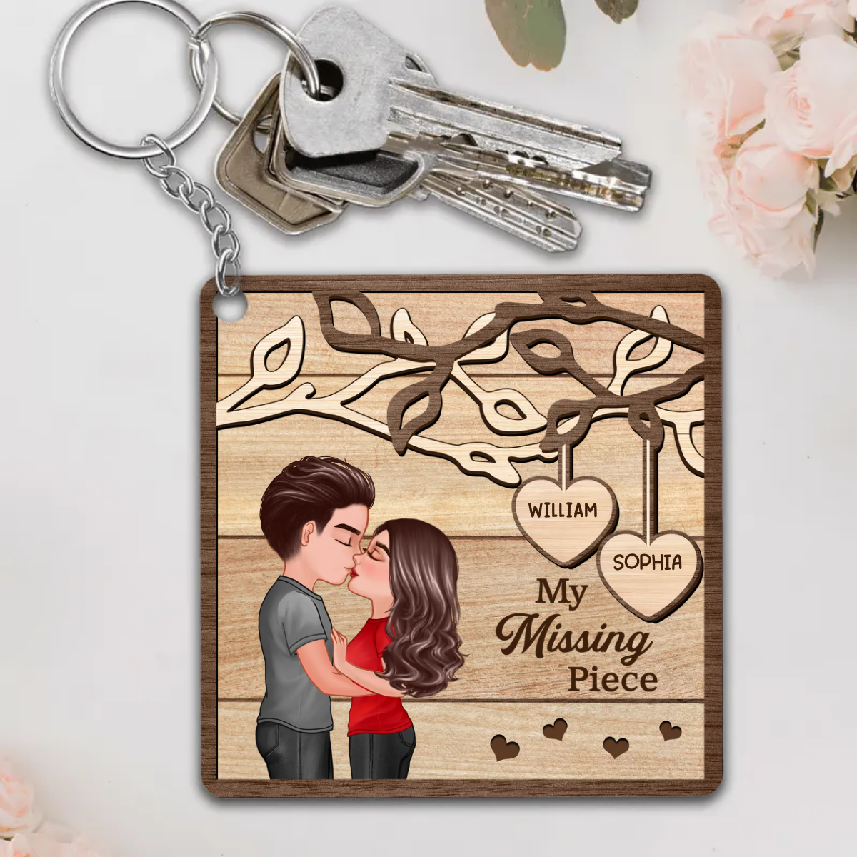 Couple Kissing Under Tree Personalized Acrylic Keychain, Valentine‘s Day Gift For Him, For Her