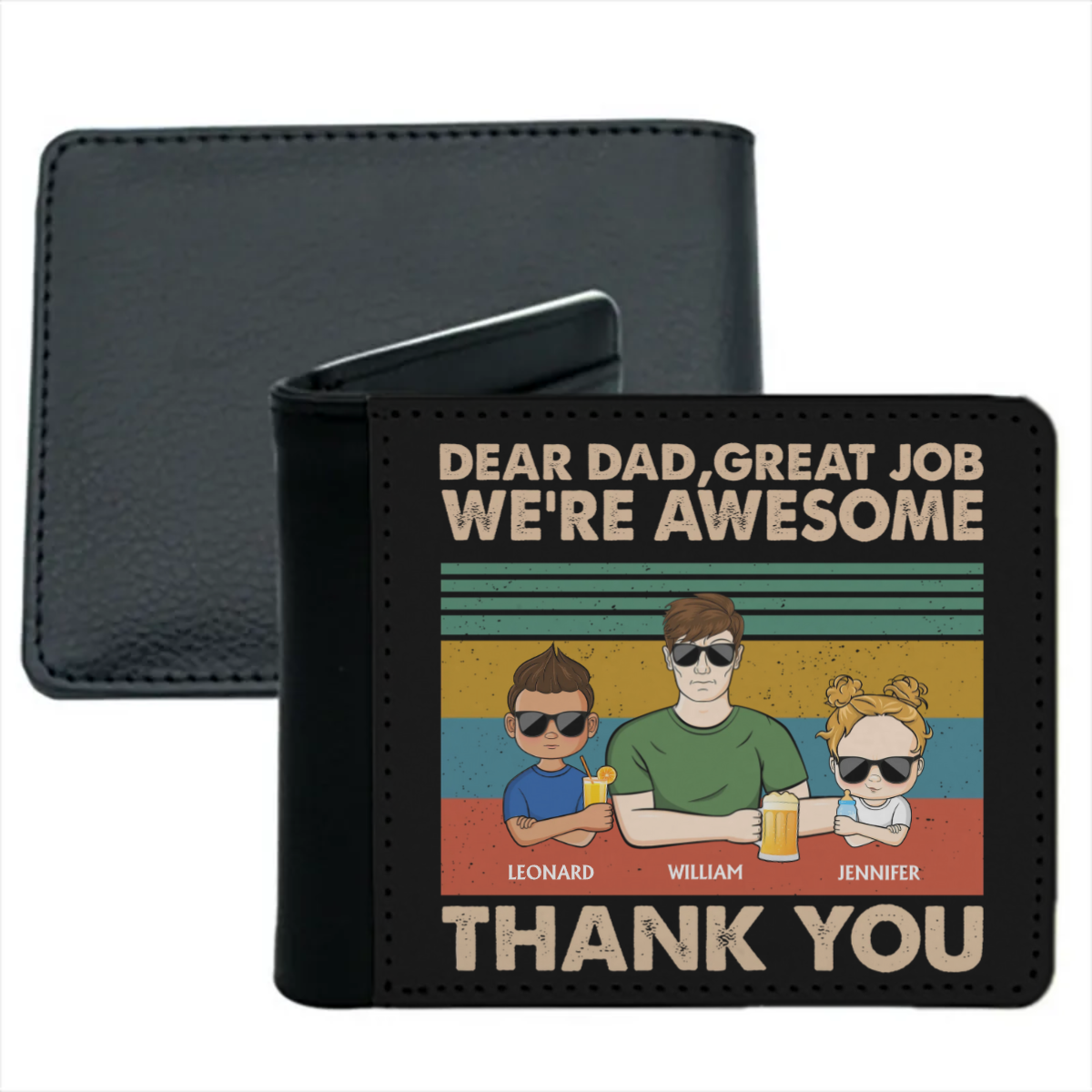 Dear Dad Grandpa Great Job We're Awesome Thank You Young - Father Gift - Personalized Custom Men's Wallet