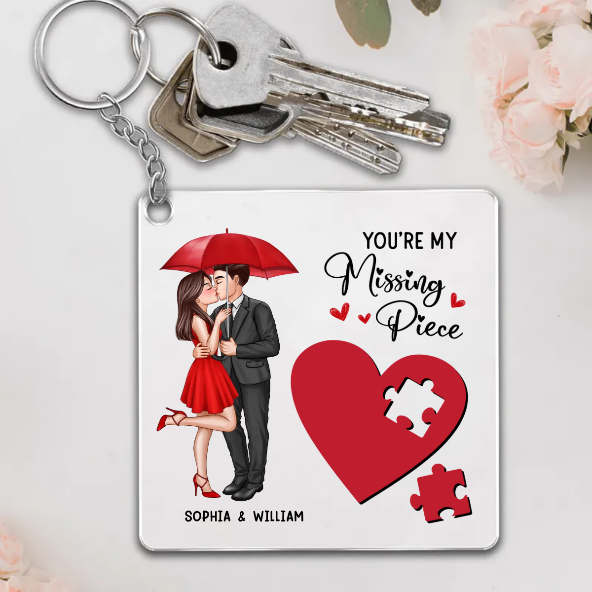 Elegant Couple Missing Piece Red Heart Valentine‘s Day Gift For Her Gift For Him Personalized Acrylic Keychain