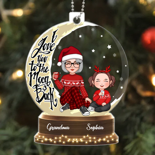 Snow Globe Cute Grandma Grandkid On Moon Personalized Acrylic Ornament