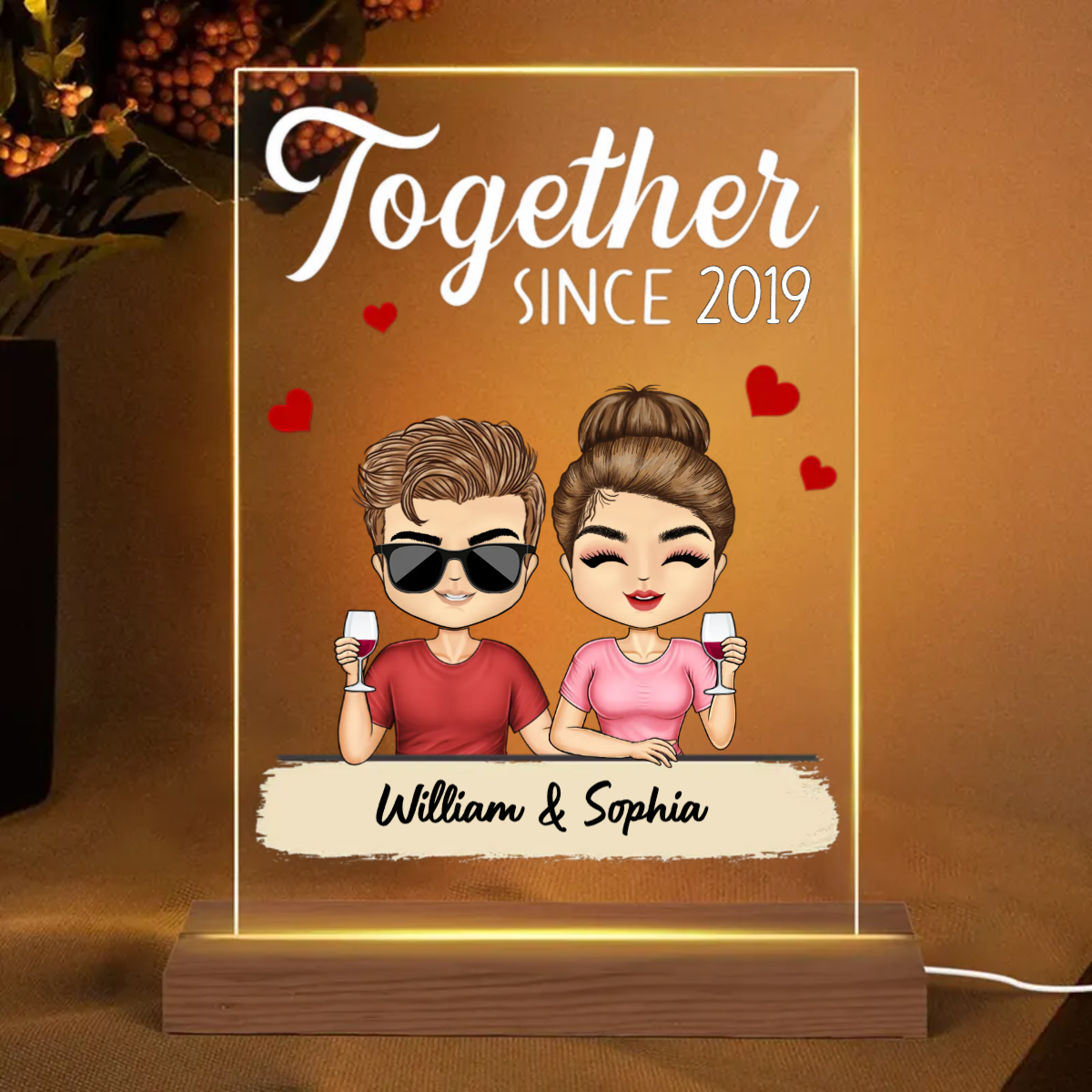Together Since Chibi Couples Personalized Rectangle LED Night Light
