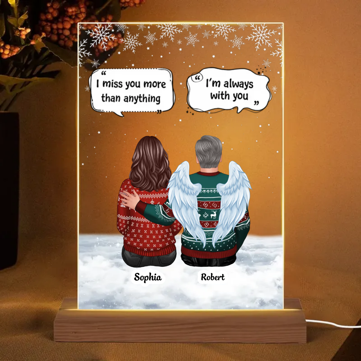 Snow Sky Always With You Family Memorial Conversation Remembrance Christmas Gift Personalized LED Night Light