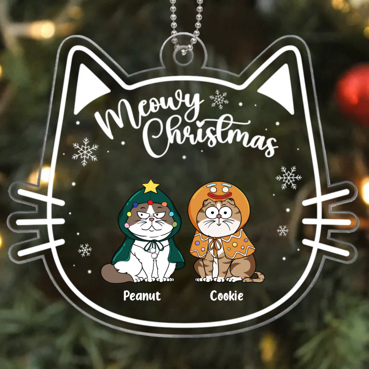 Cat Face Shape Watercolor Cute Cats Meowy Christmas Personalized Acrylic Ornament