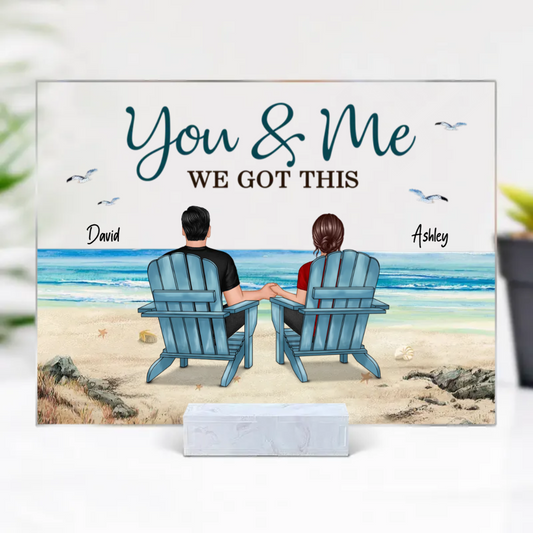 Back View Couple Sitting Beach Landscape Personalized Acrylic Plaque