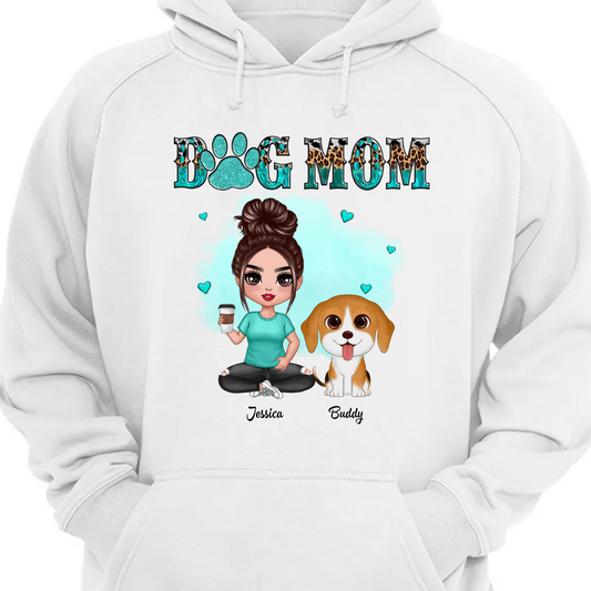 Watercolor Cute Dogs Teal And Leopard Dog Mom Personalized Hoodie