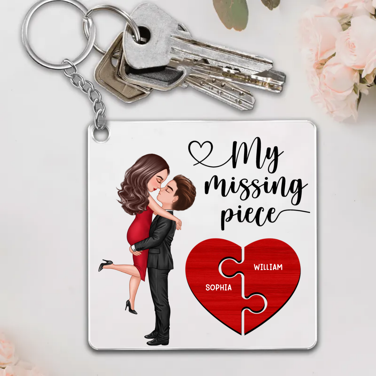 My Missing Piece Doll Couple Hugging Kissing Heart Piece Personalized Acrylic Keychain