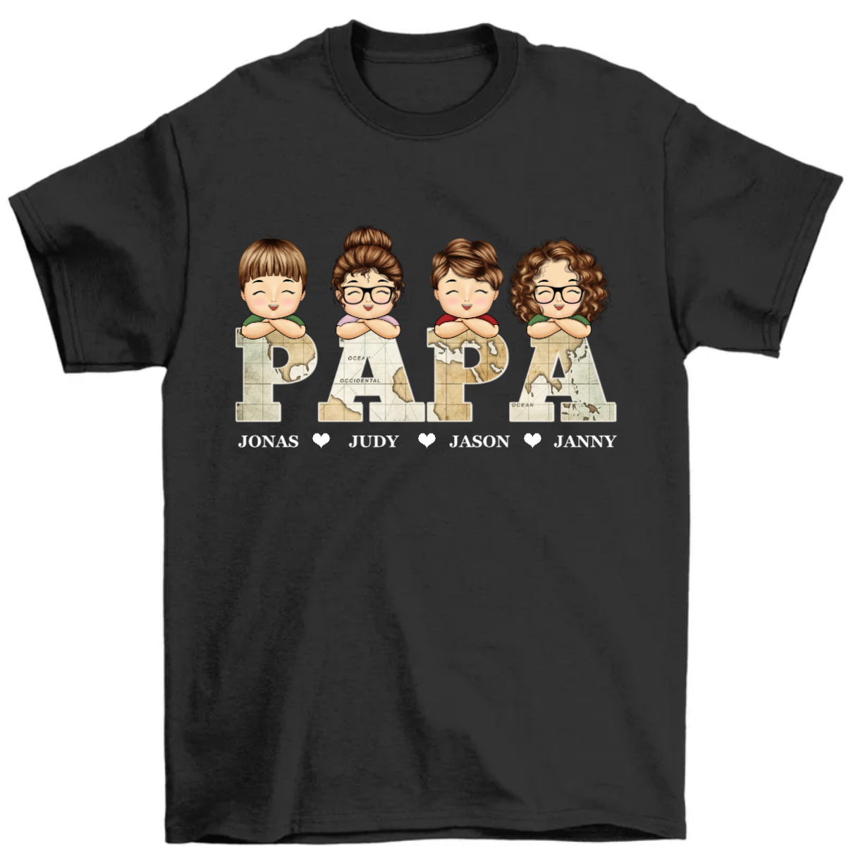 Vintage Map Dad Papa Title - Birthday, Loving Gift For Dad, Father, Papa, Grandpa, Grandfather - Personalized Custom T-Shirt