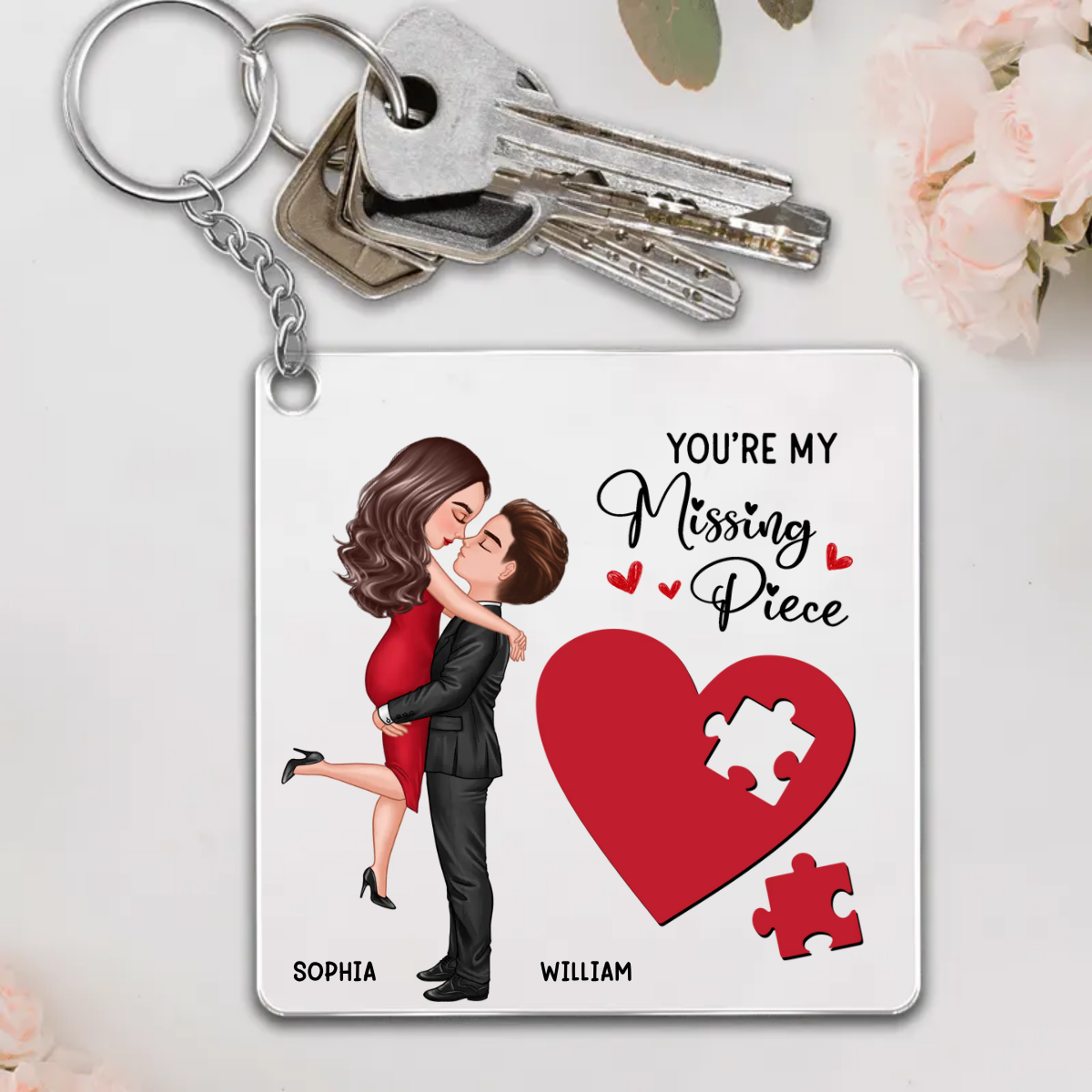 Couple Missing Piece Red Heart Valentine‘s Day Gift For Her Gift For Him Personalized Acrylic Keychain