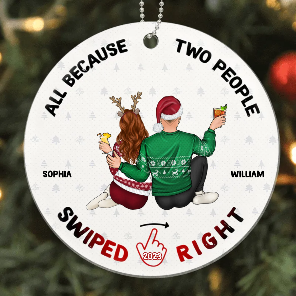 Swiped Right - Christmas Gift For Couples - Personalized Circle Ceramic Ornament