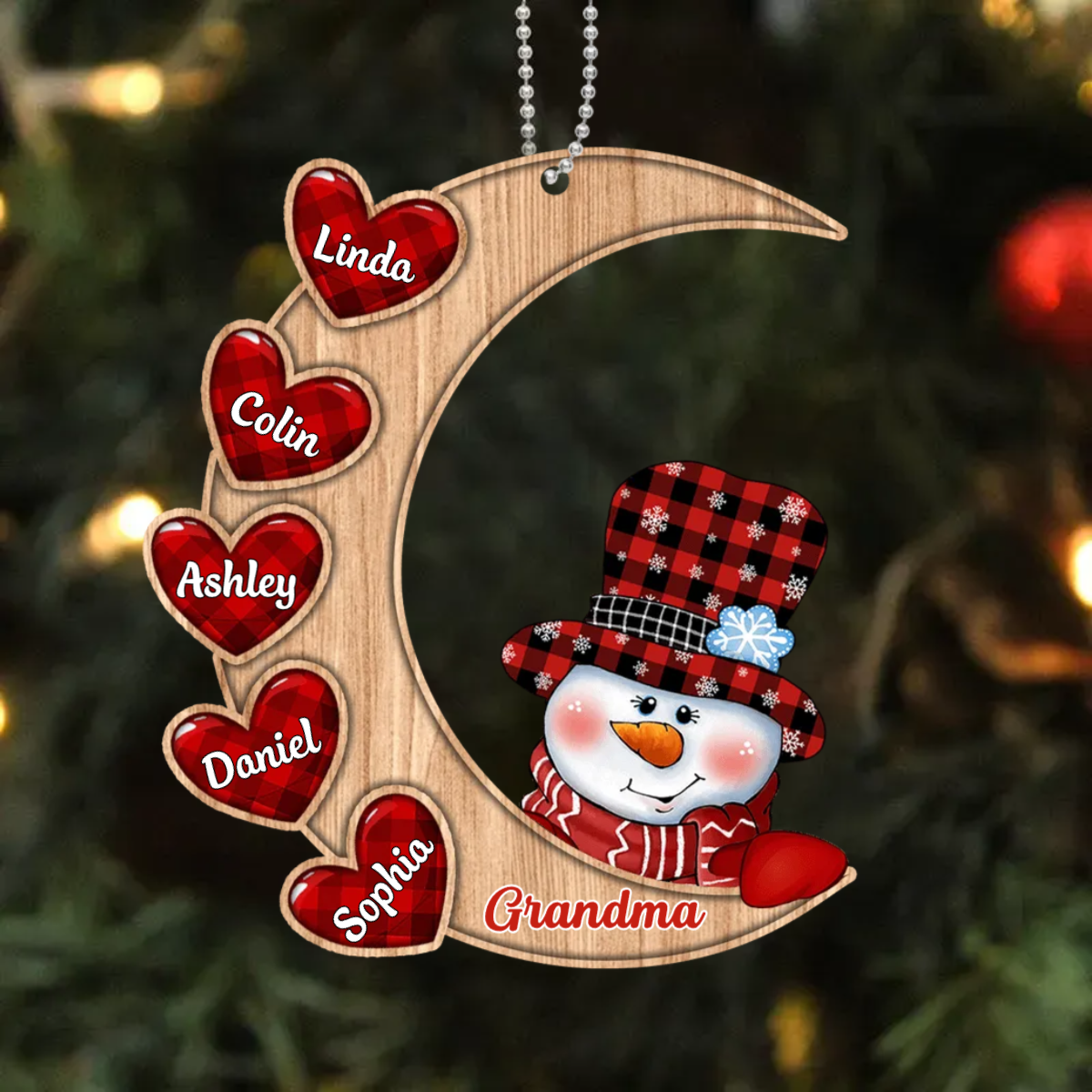 Christmas Snowman Nana Grandma Sweet Heart Kids Personalized Ornament On The Moon