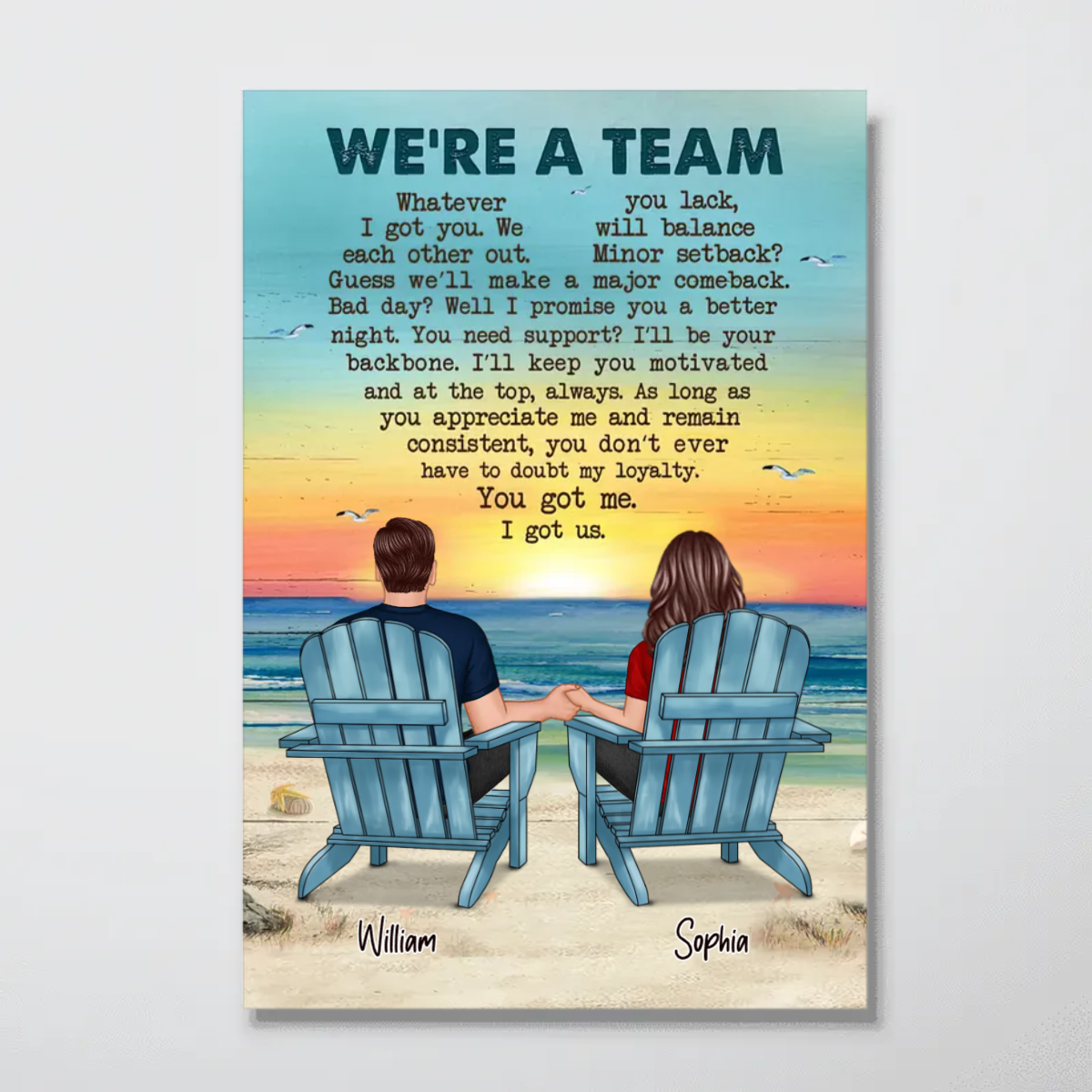 We‘re A Team Couple Beach Landscape Personalized Vertical Poster