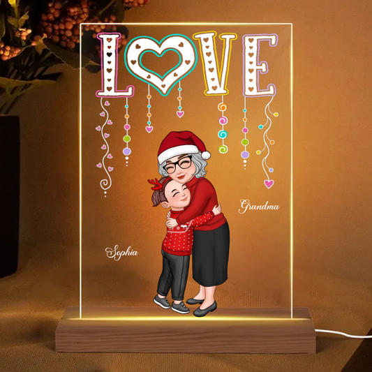 LOVE Grandma Hugging Kid Gift For Granddaughter Grandson Personalized Acrylic Plaque LED Night Light