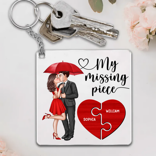 My Missing Piece Elegant Couple Heart Piece - Gift For Couples - Personalized Acrylic Keychain