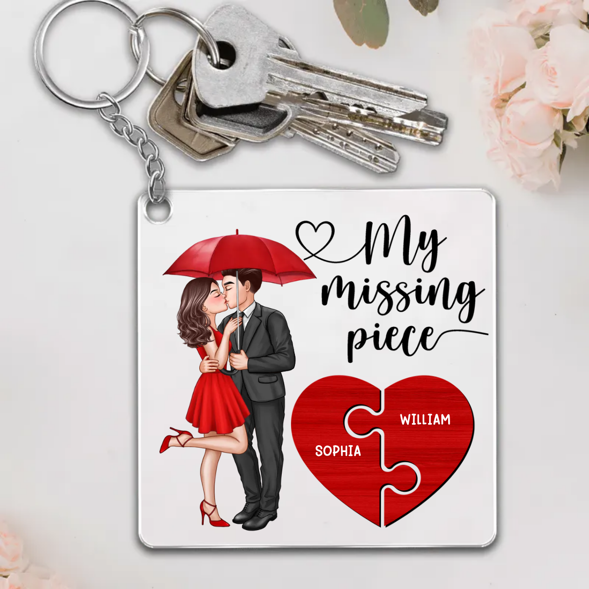 My Missing Piece Elegant Couple Heart Piece - Gift For Couples - Personalized Acrylic Keychain