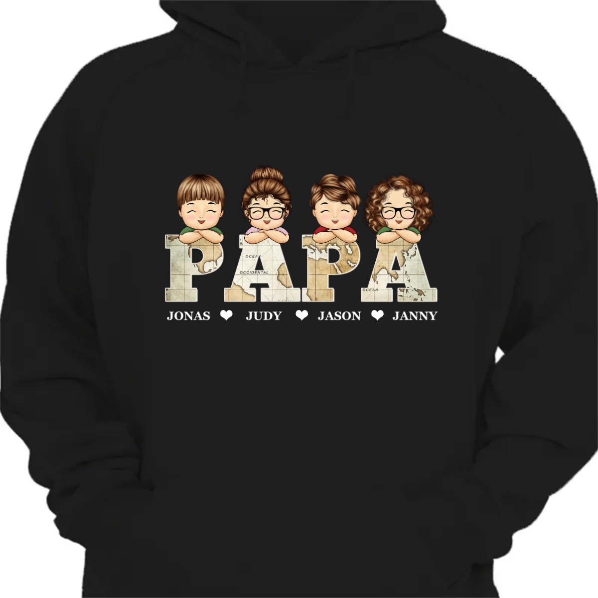Vintage Map Dad Papa Title - Birthday, Loving Gift For Dad, Father, Papa, Grandpa, Grandfather - Personalized Custom Hoodie