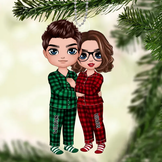 Christmas Doll Couple Standing Hugging Christmas Gift Personalized Acrylic Ornament