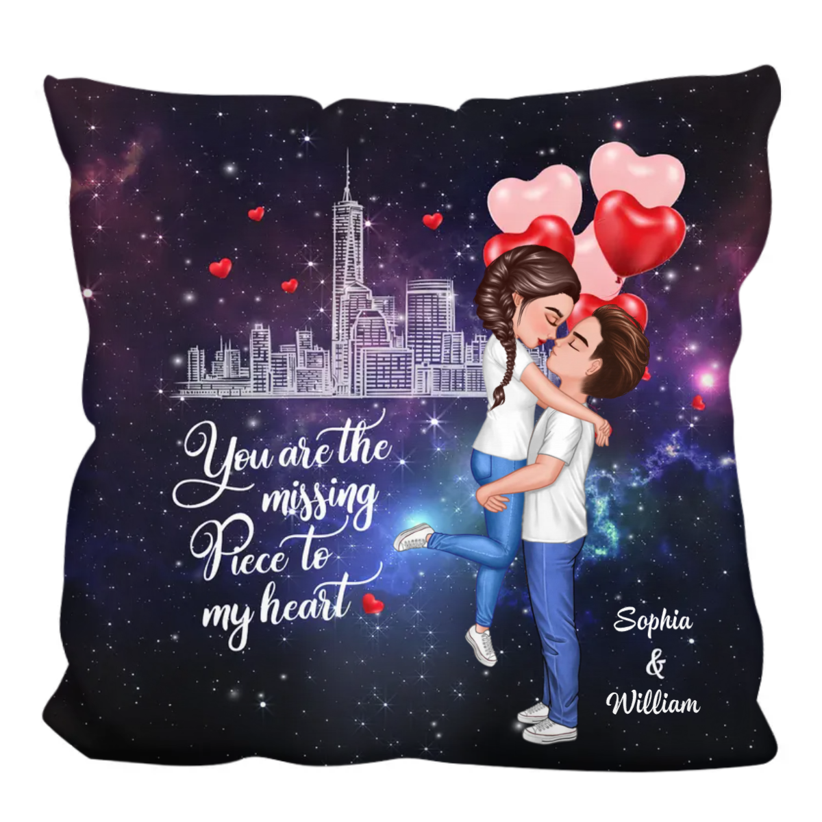 Couple of Missing Piece Galaxy Background Personalized Polyester Linen Pillow