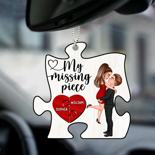 My Missing Piece Couple Hugging Kissing Valentine‘s Day Gift Puzzle Shaped Personalized Car Ornament