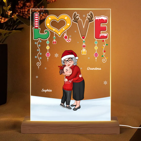 LOVE Happy Christmas Doll Grandma Mom With Kid Personalized LED Night Light