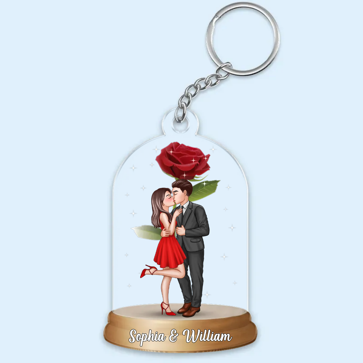 Elegant Couple In Rose Jar Valentine‘s Gift Personalized Acrylic Keychain