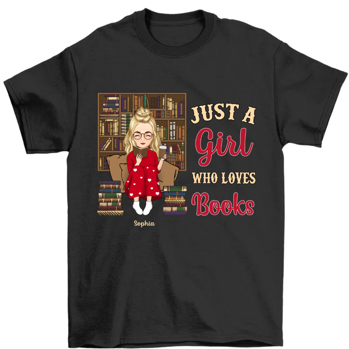 Reading Cartoon Just A Girl Boy Who Loves Books - Gift For Book Lovers - Personalized T-shirt
