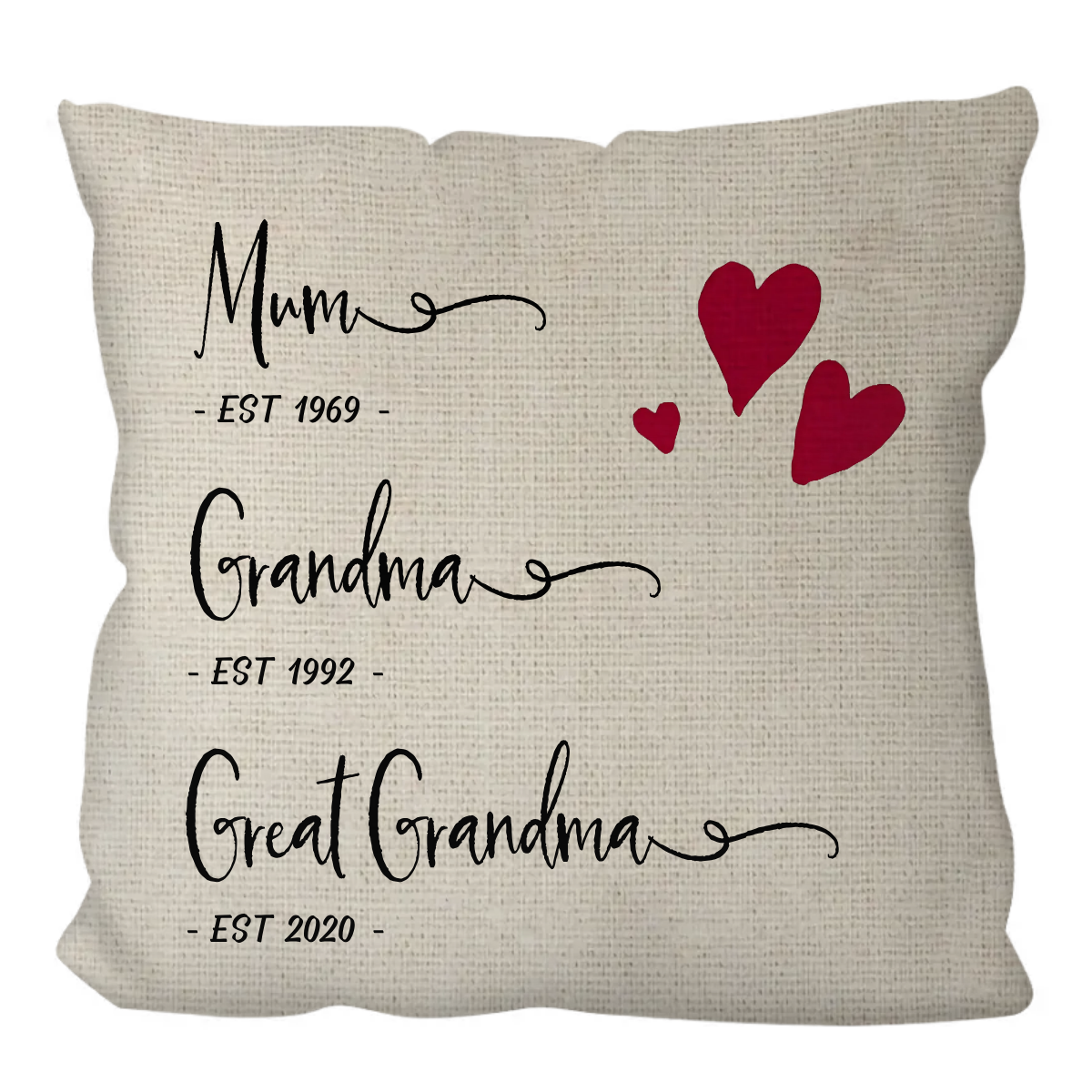 お母さん、おばあちゃん、ひいおばあちゃんが設立されたパーソナライズされたポリエステルリネンの枕