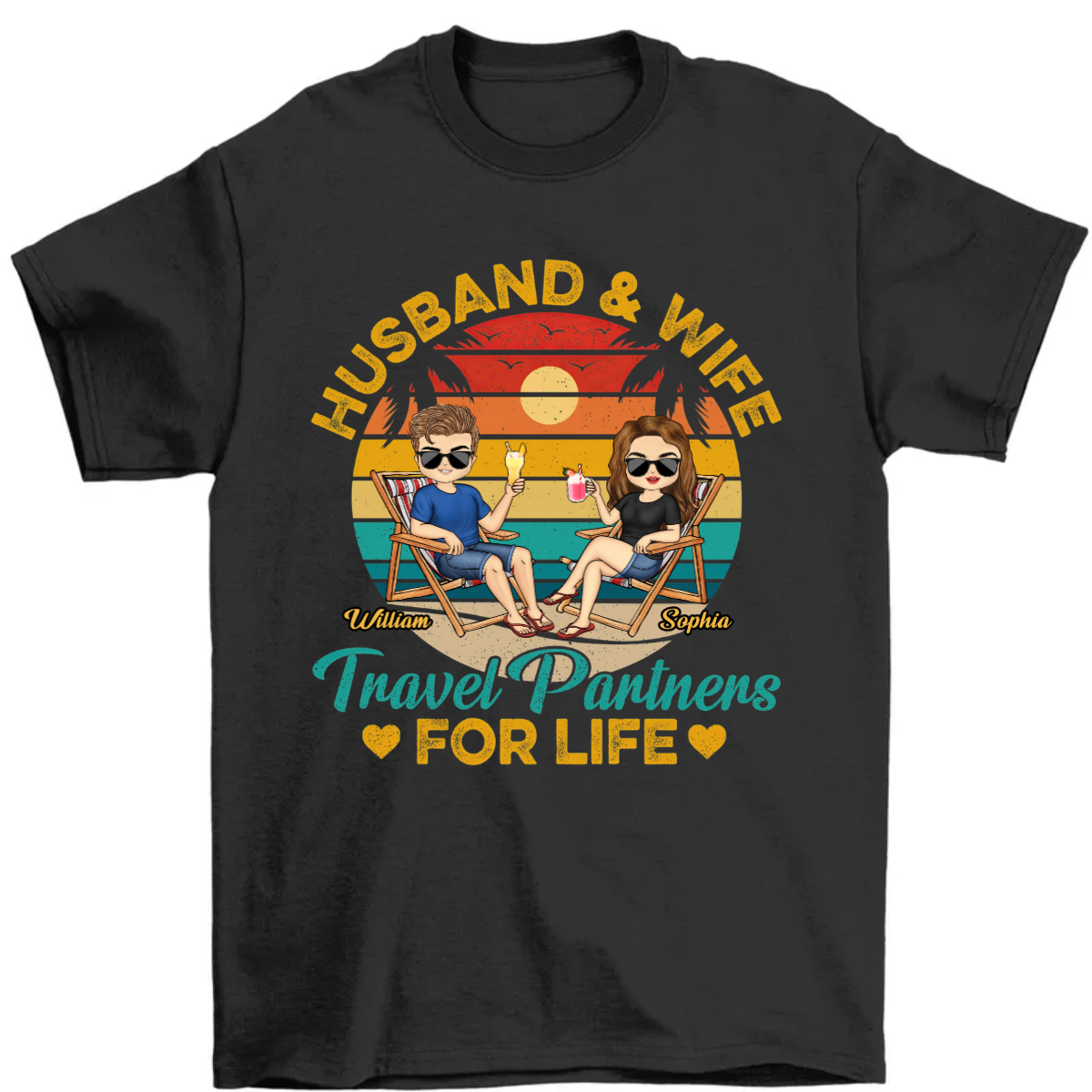 Husband And Wife Travel Partners For Life Beach Traveling Couple - Personalized Custom T Shirt