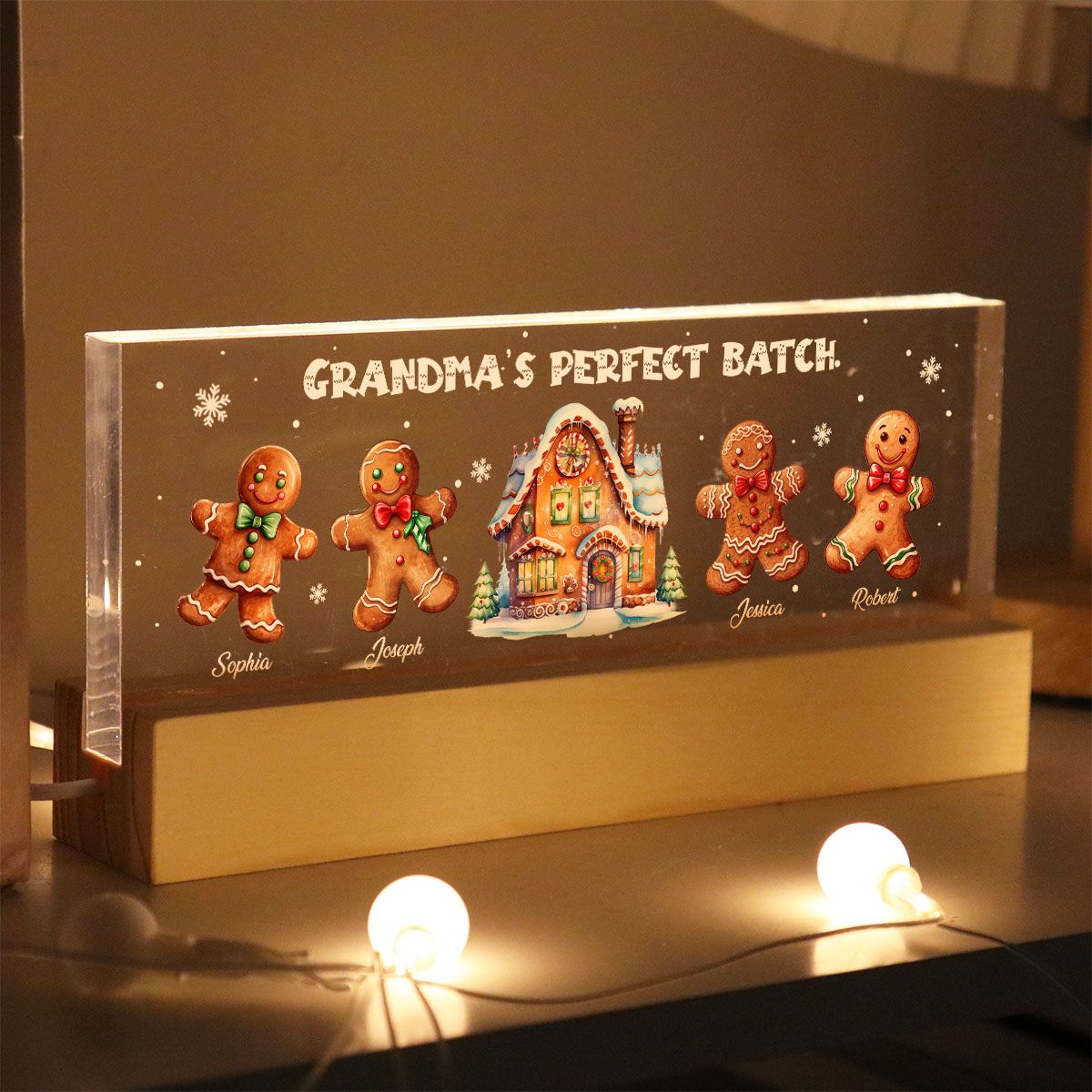 Grandma Perfect Batch Gingerbread Personalized Acrylic Block LED Night Light, Christmas Gift for Grandma