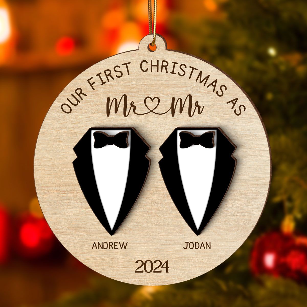 First Christmas Wedding Mr Mrs Personalized 3-Layer Wooden Ornament, Newlywed Gift Christmas Gift