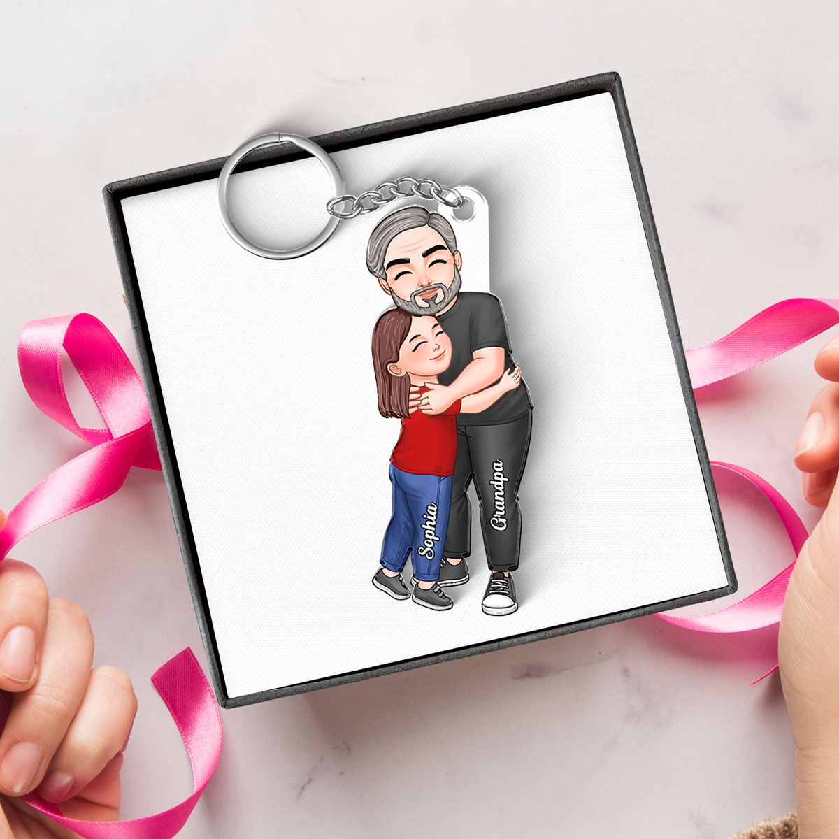 Dad Grandpa Hugging Kid Personalized Acrylic Keychain