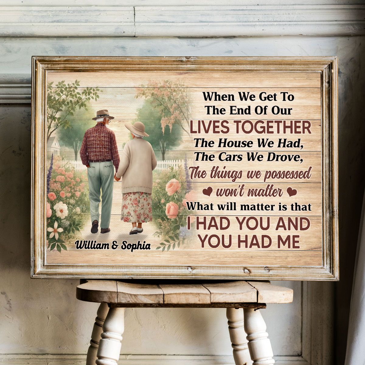 Old Couple Walking In The Flower Garden Personalized Poster, Gift For Him, For Her