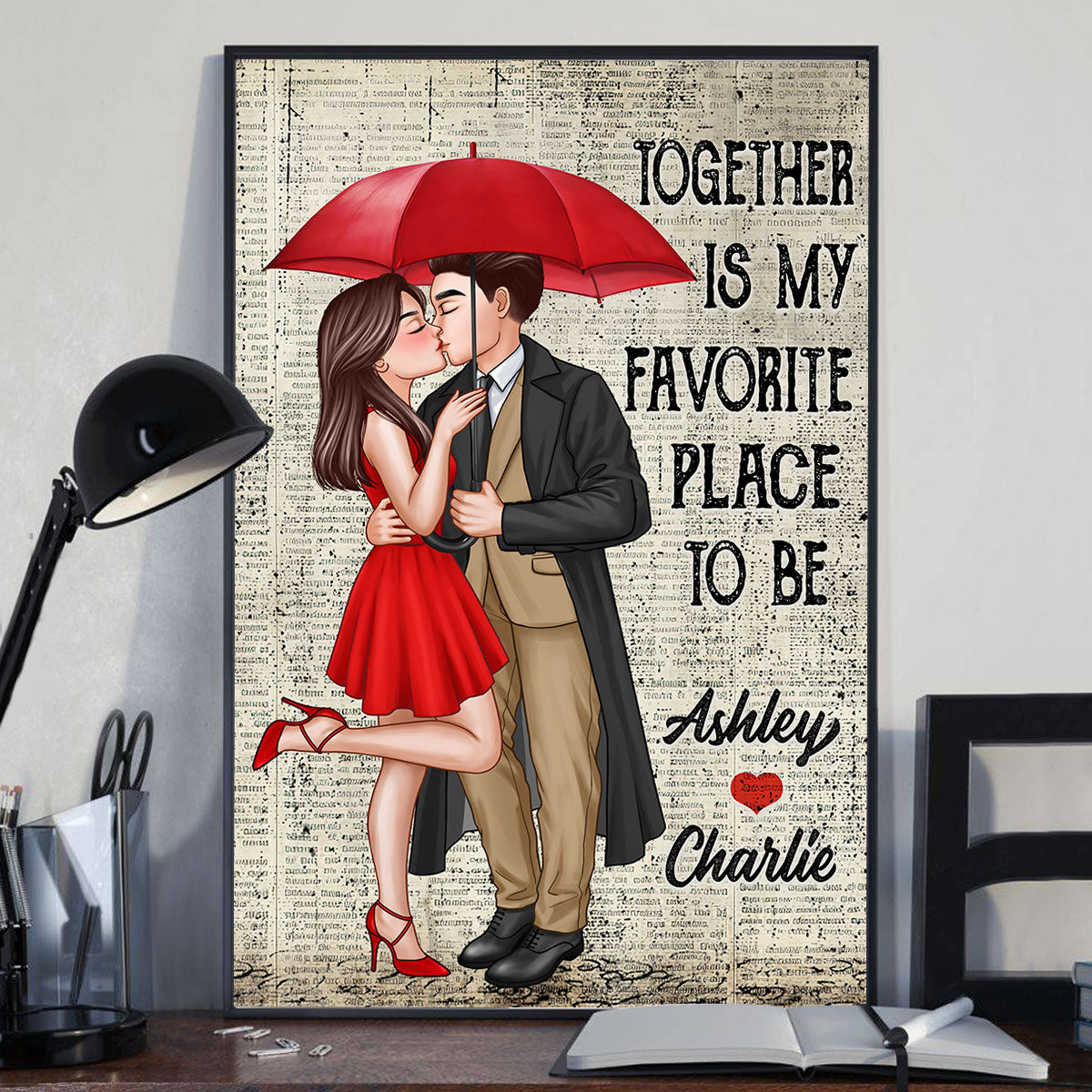 Elegant Couple Love With Umbrella Under Rain Personalized Vertical Poster