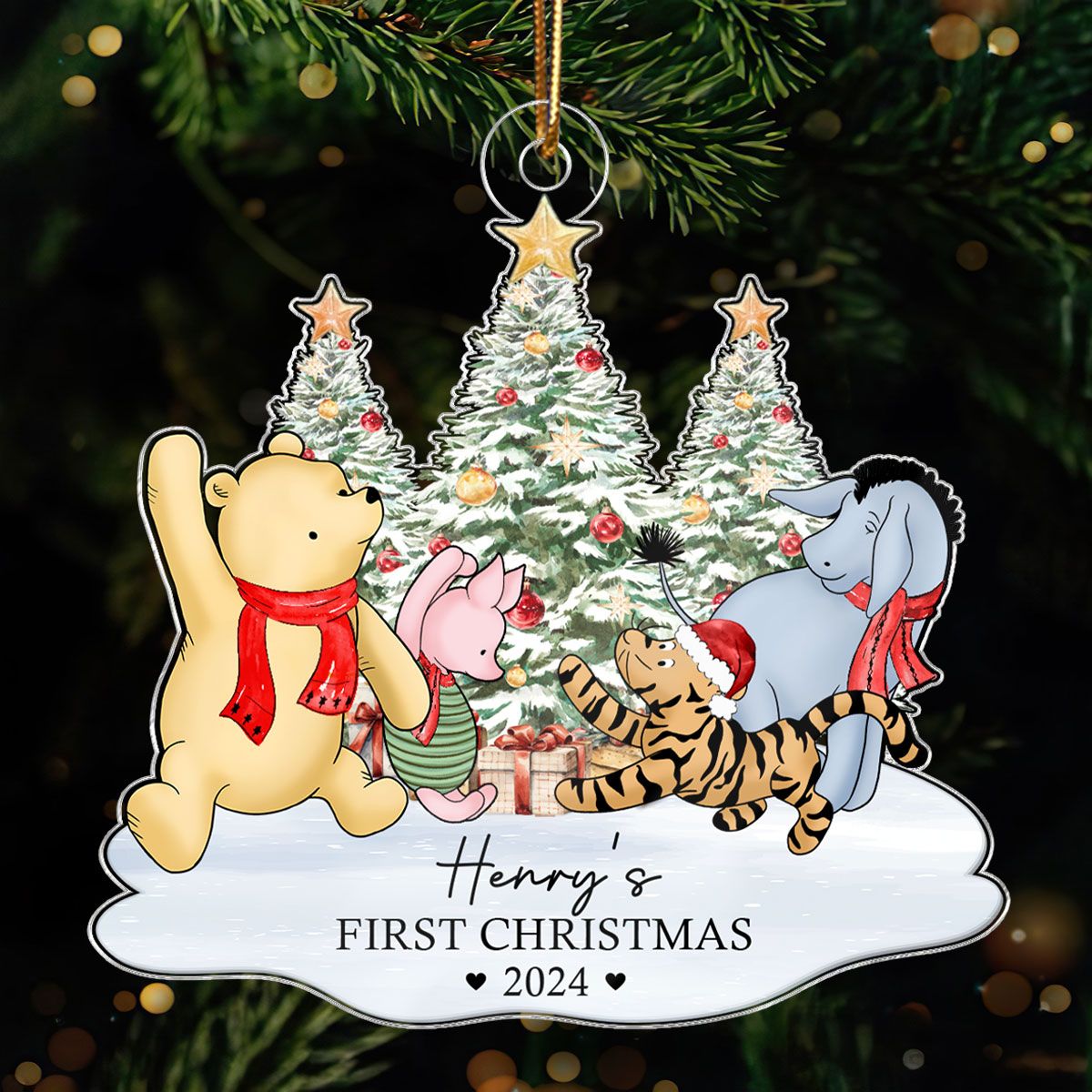 Cute Characters Baby's First Christmas Personalized Acrylic Ornament, Christmas Gift For Newborns, New Parents