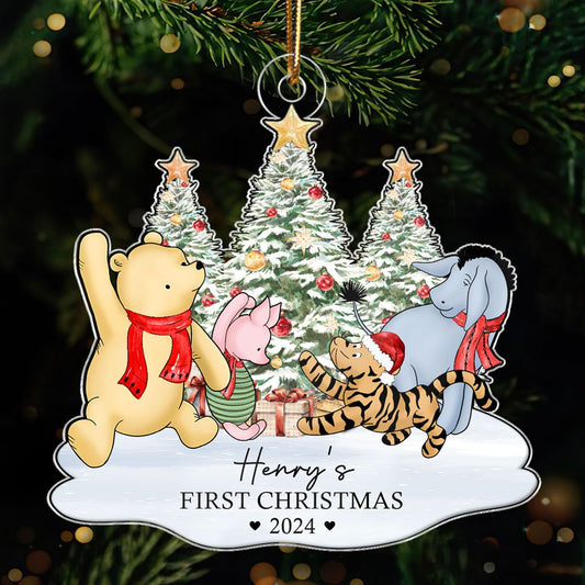 Cute Characters Baby's First Christmas Personalized Acrylic Ornament, Christmas Gift For Newborns, New Parents