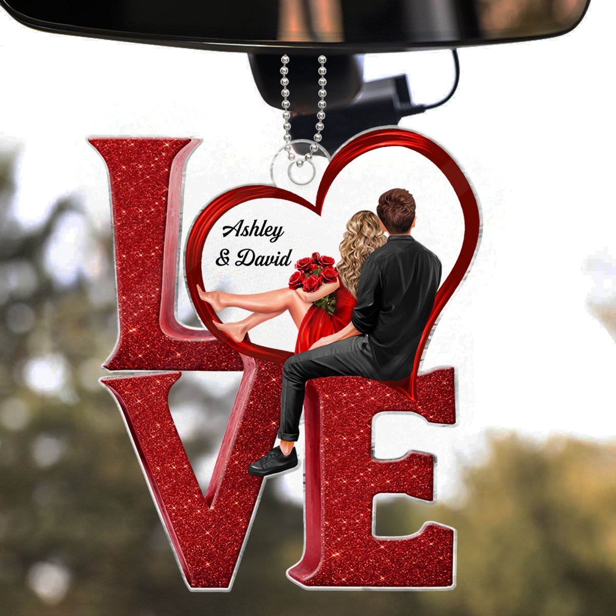 LOVE Couple Heart Car Hanger Ornament, Personalized Couple Decoration Keepsake For Valentine's Day, Special Gift For Her, For Him