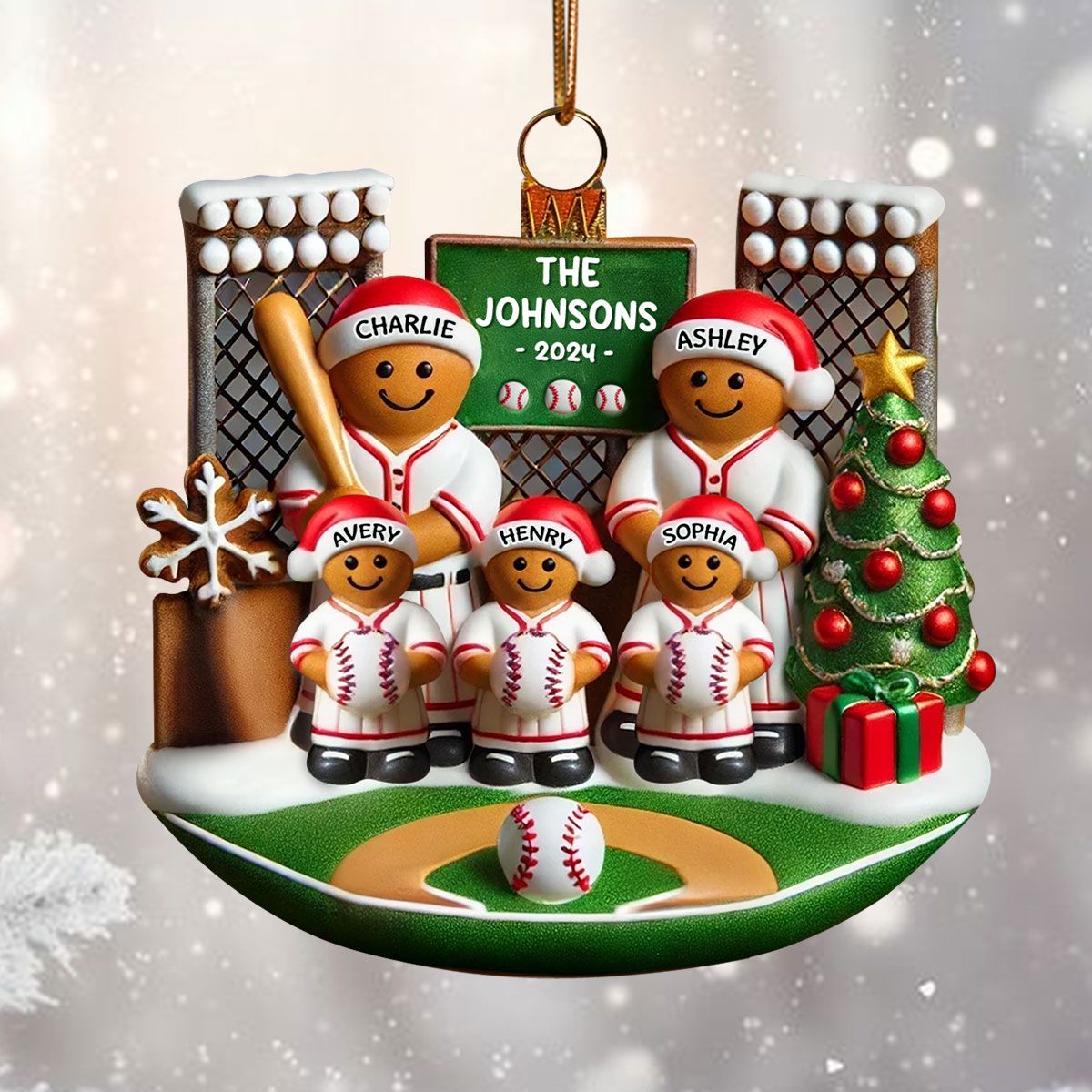 Baseball Gingerbread Family On Field Sport Lover Personalized Acrylic Ornament